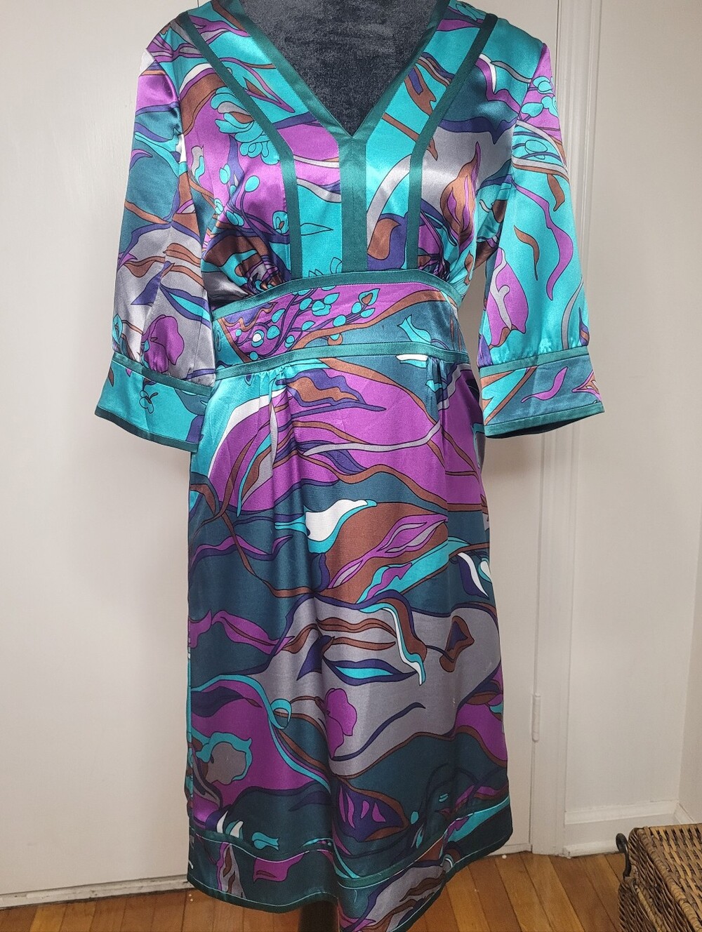 Ice Satin Dress in Teal with Purple
